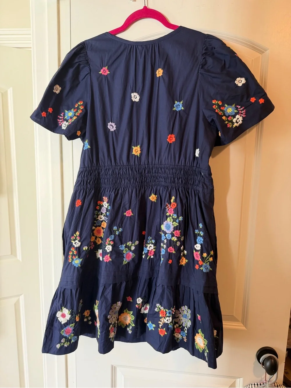 Anthropologie Navy Floral Embroidered Short-Sleeve Dress - Picture 5 of 5